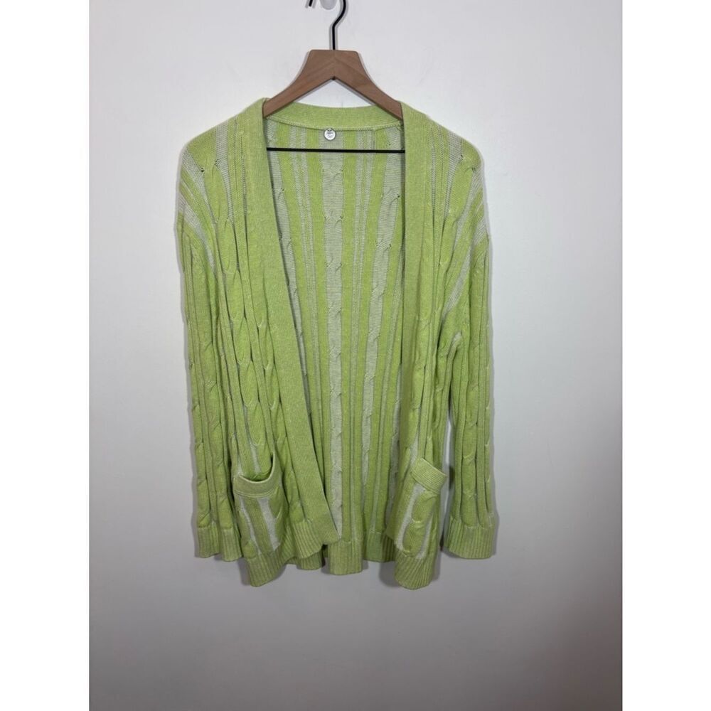 Margaret O’Leary open front cable knit cardigan size large cotton green basic